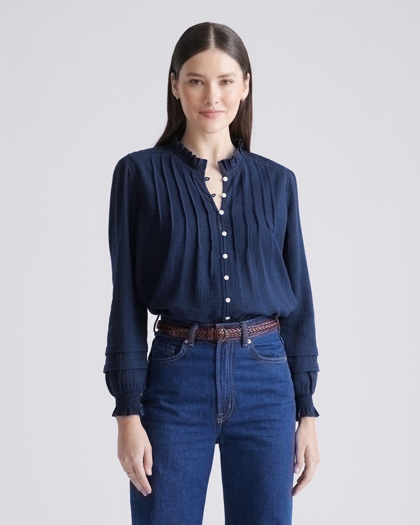 Organic Textured Cotton Peasant Blouse