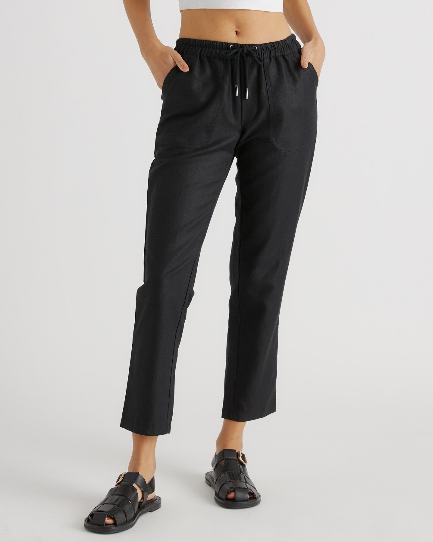 Cotton Linen Twill Straight Leg Pant