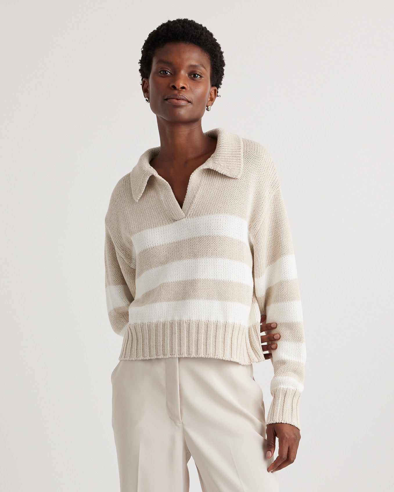 100% Organic Cropped Cotton Polo Sweater