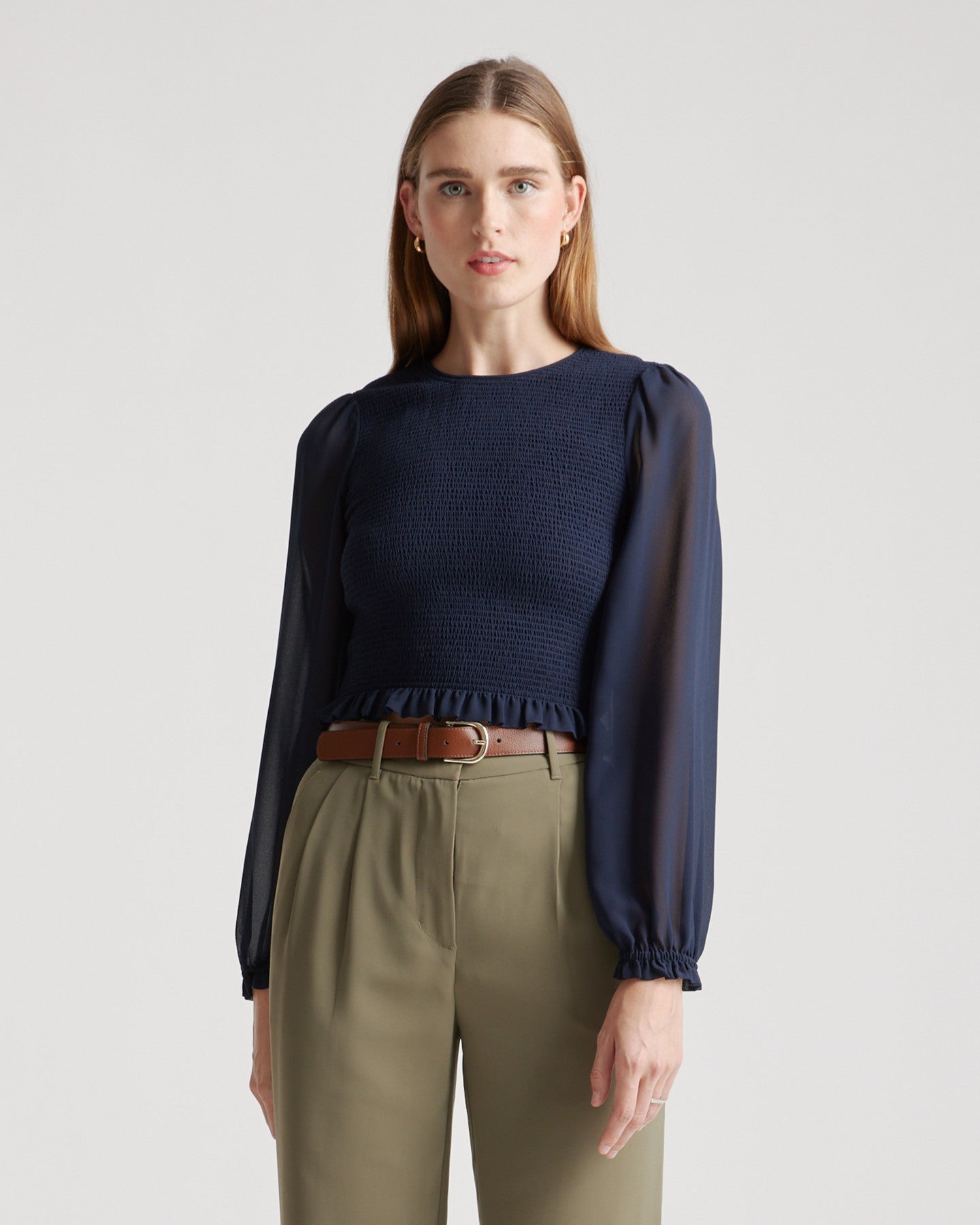 Chiffon Cropped Smocked Blouse