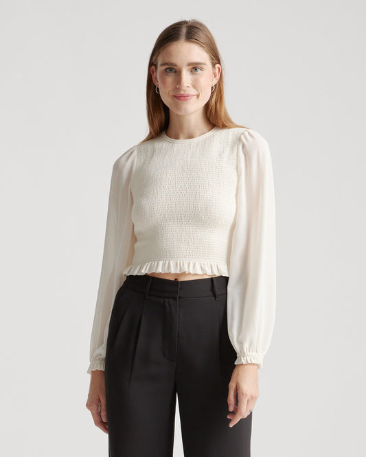 Chiffon Cropped Smocked Blouse