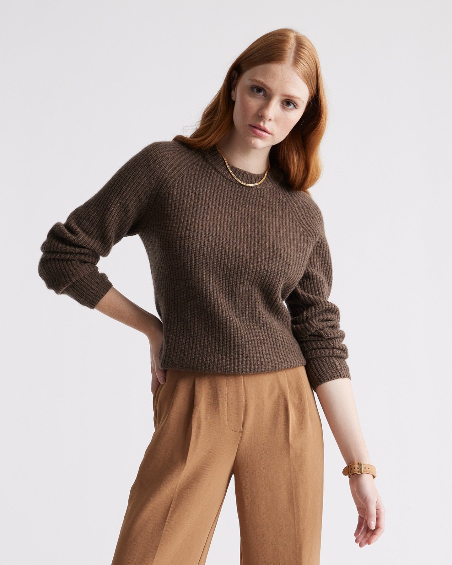 Mongolian Cashmere Fisherman Crewneck Sweater