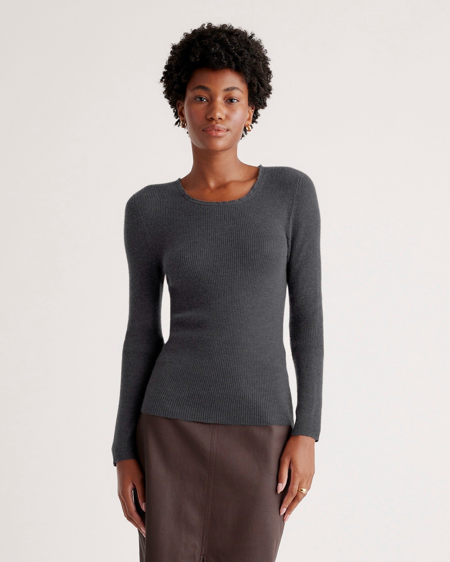 Featherweight Cashmere Ribbed Crewneck Sweater
