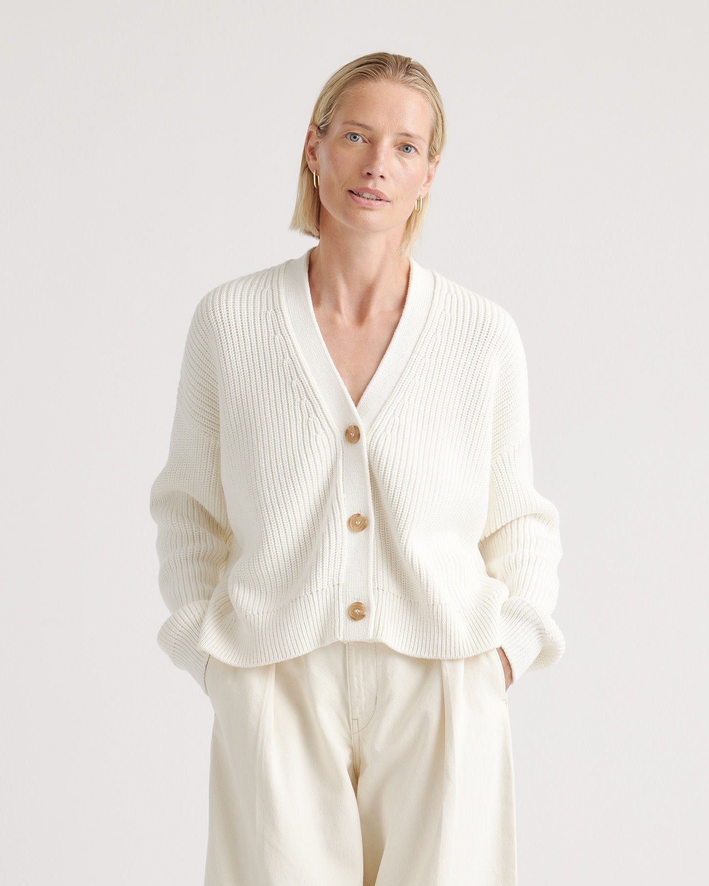 100% Organic Cotton Fisherman Boxy Cropped Cardigan
