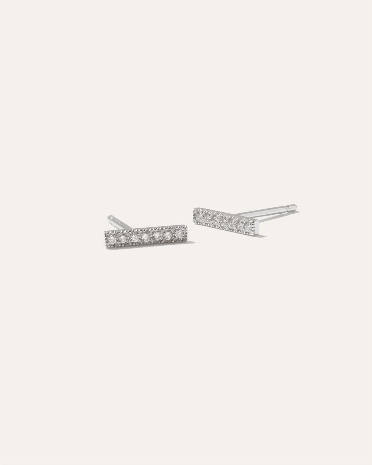 14K Gold Pave Diamond Bar Studs