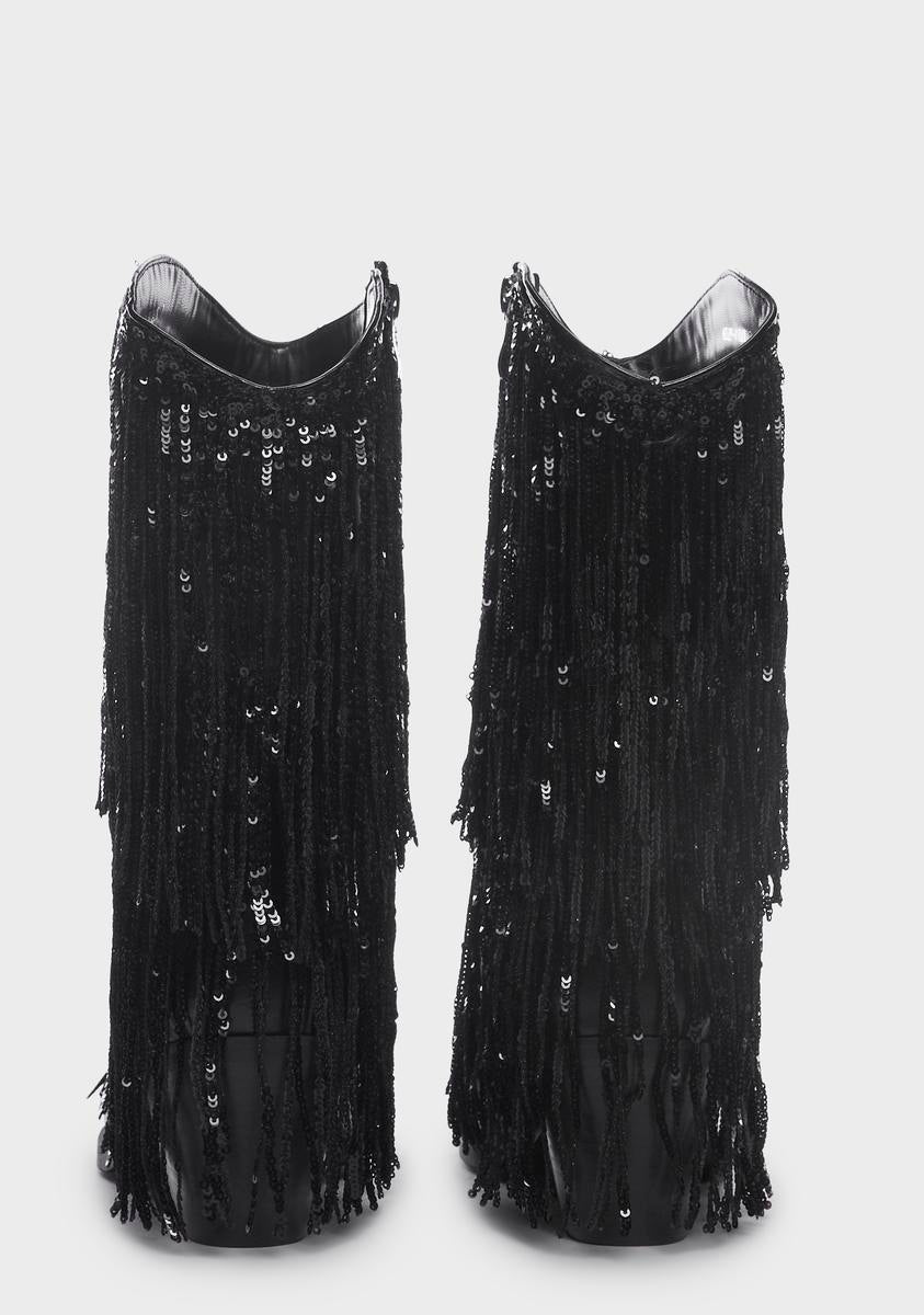 Midnight On A Rideout Fringe Cowboy Boots