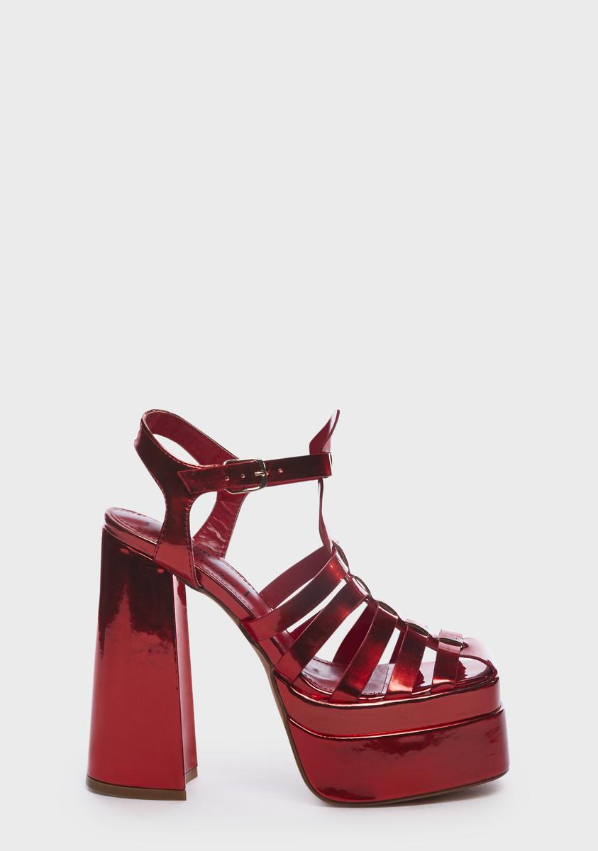Red Metallic Tacy Platform Sandals