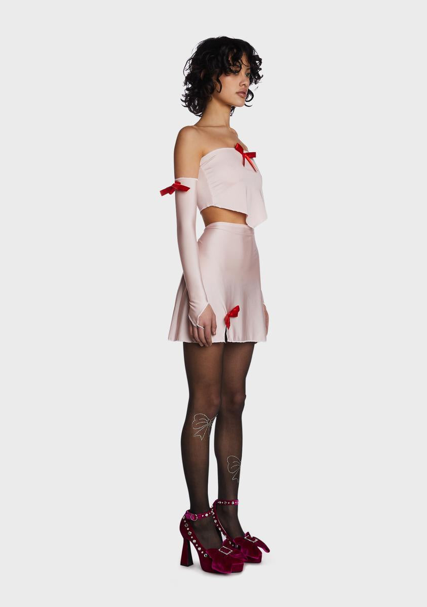 Bow Skirt Set With Gloves