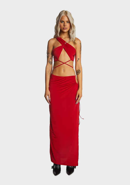 Red Strappy Cami And Skirt Set