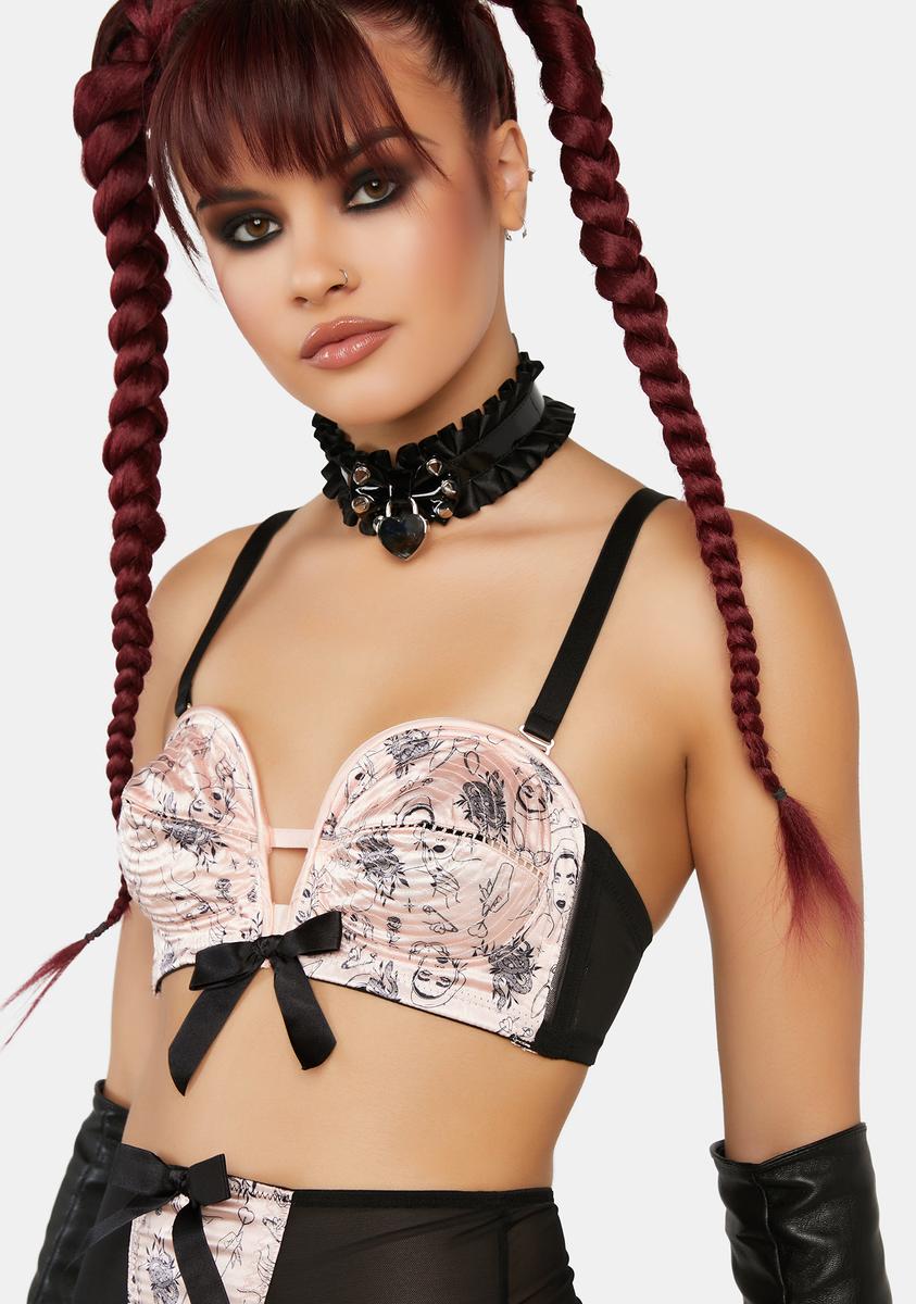 x Bettie Page Tattoo Print Black Overwire Bra