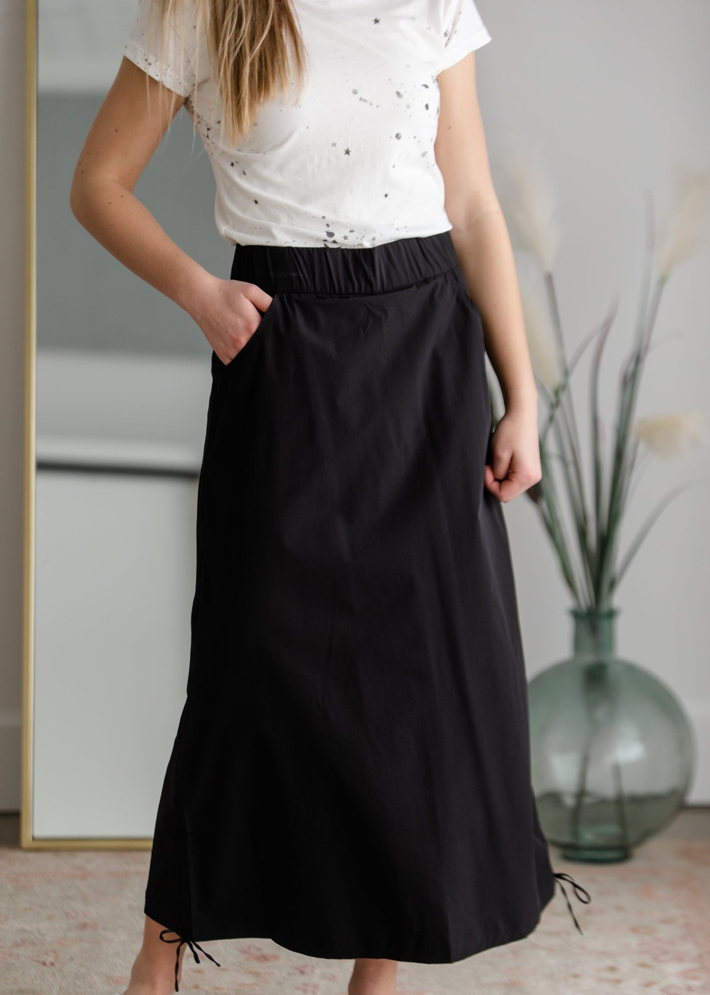 Anika Black Side Cinch Hiking Maxi Skirt - FINAL SALE