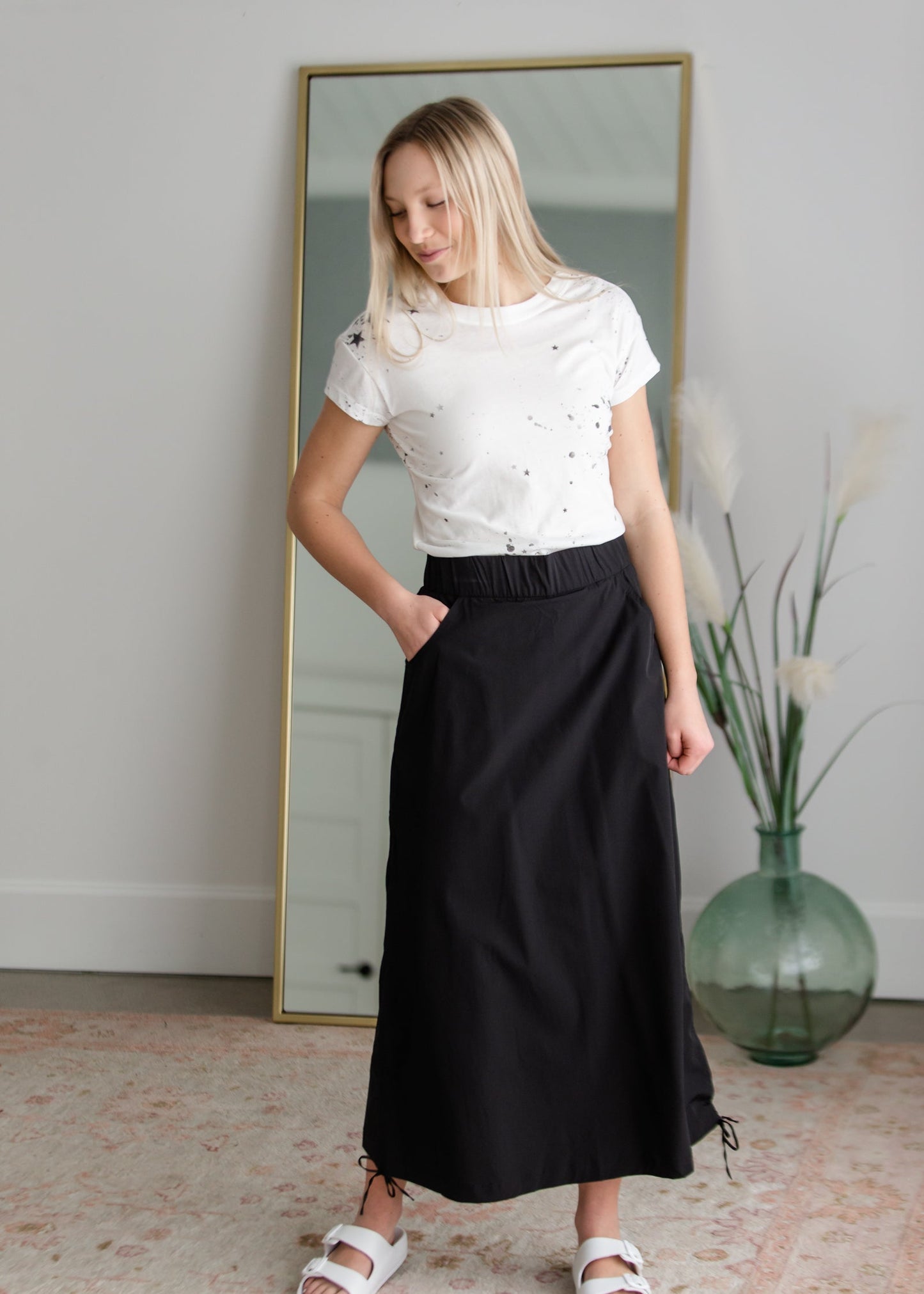 Anika Black Side Cinch Hiking Maxi Skirt - FINAL SALE