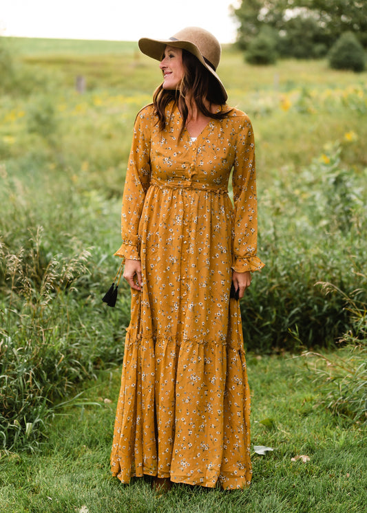 Button Front Floral Boho Maxi Dress - FINAL SALE