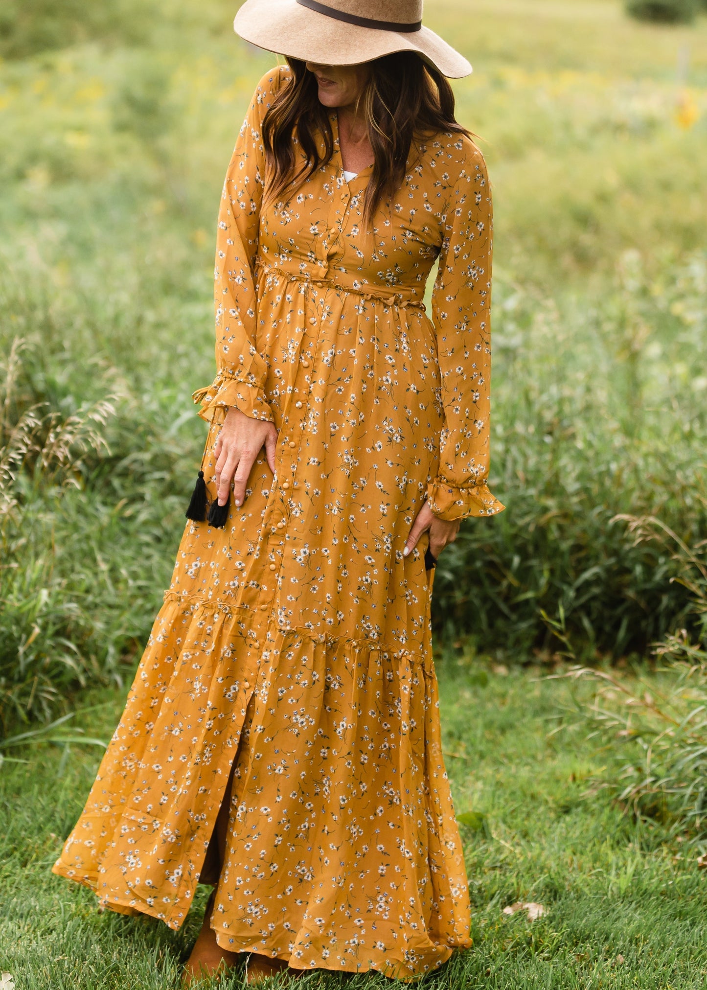 Button Front Floral Boho Maxi Dress - FINAL SALE