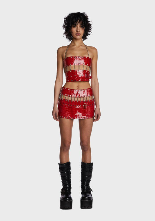 Red Chain Skirt Set