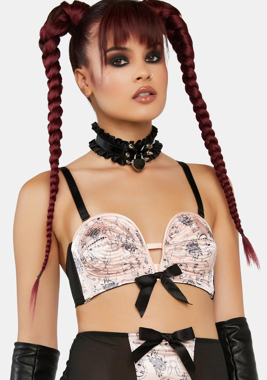 x Bettie Page Tattoo Print Black Overwire Bra
