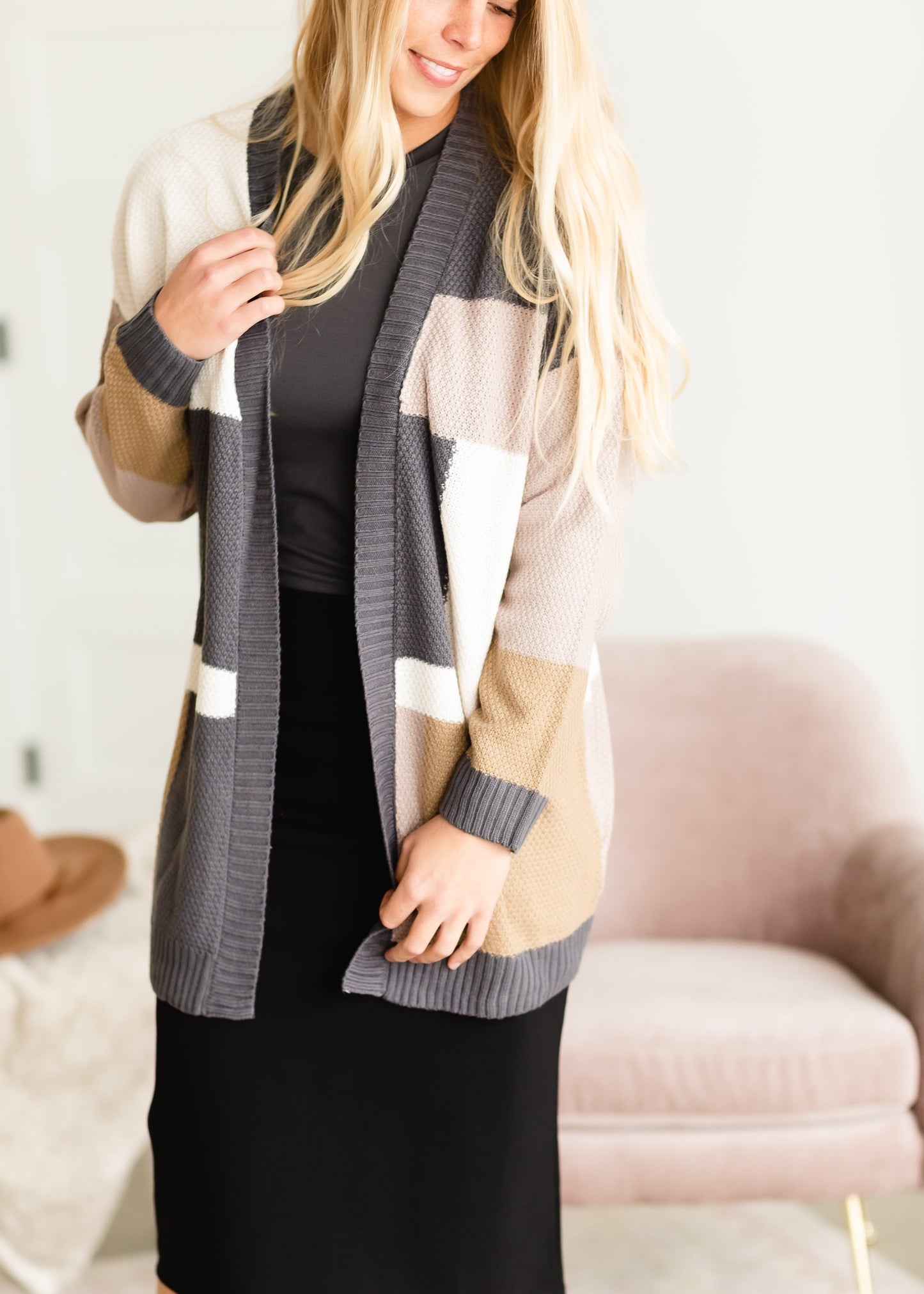Charcoal Color Block Cardigan - FINAL SALE