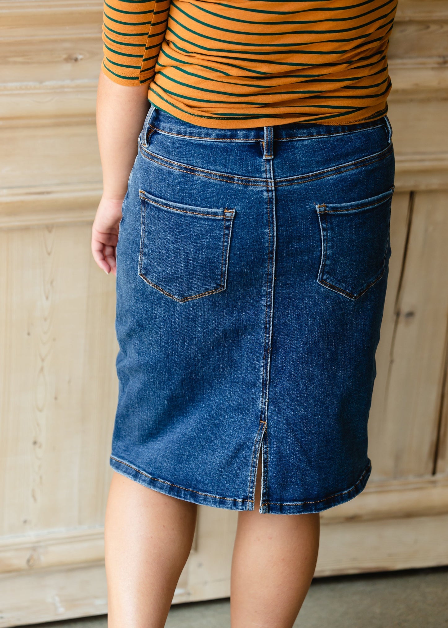 Dark Denim Five Button Jean Skirt