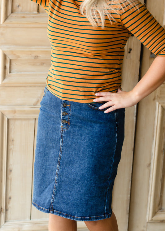 Dark Denim Five Button Jean Skirt