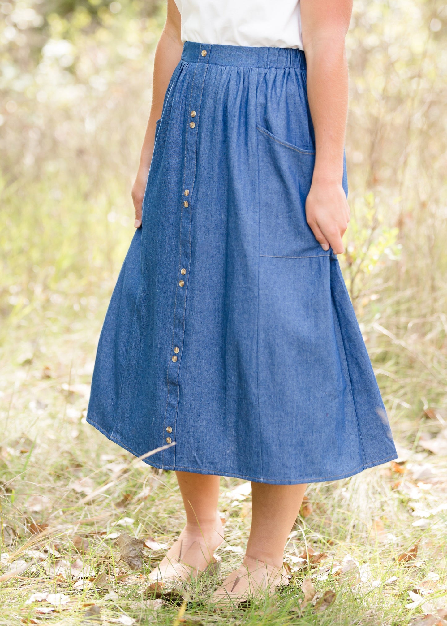 Denim Double Button Midi Skirt - FINAL SALE