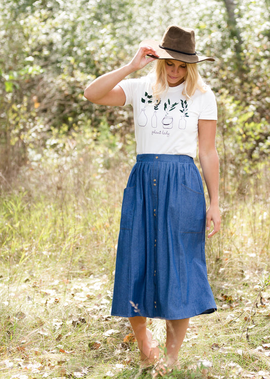 Denim Double Button Midi Skirt - FINAL SALE