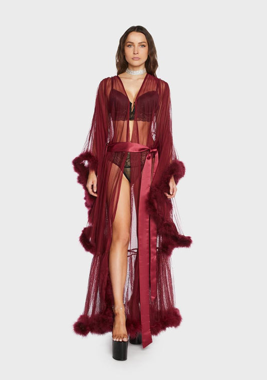 Wine Hollywood Glam Feather Robe