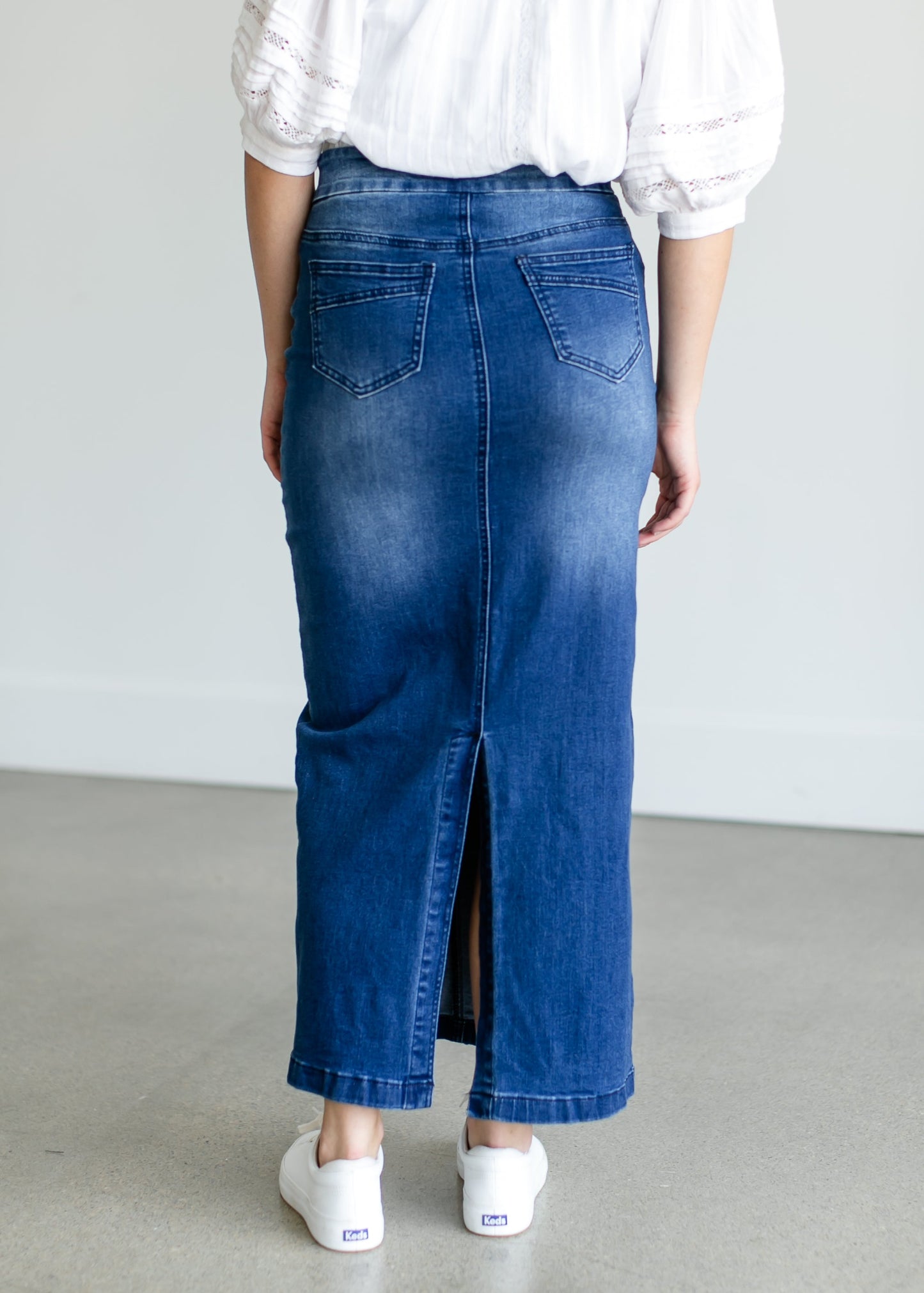 Donna Vintage Wash Long Denim Skirt