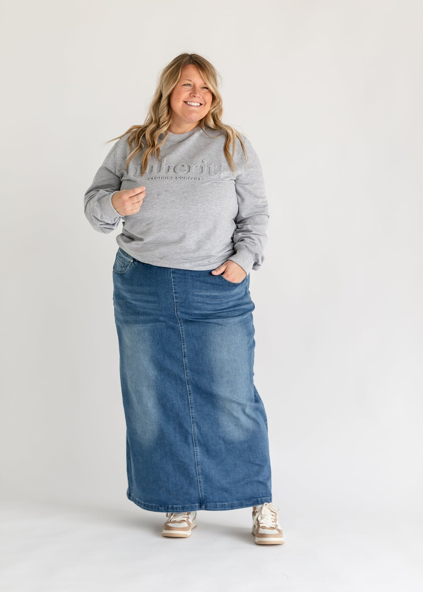 Donna Vintage Wash Long Denim Skirt