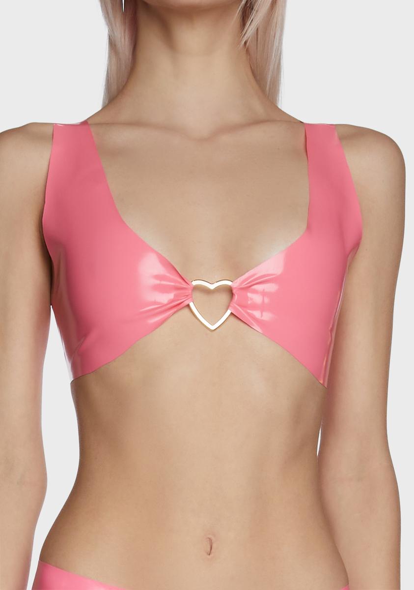 Pink Broken Hearts Latex Bra Top