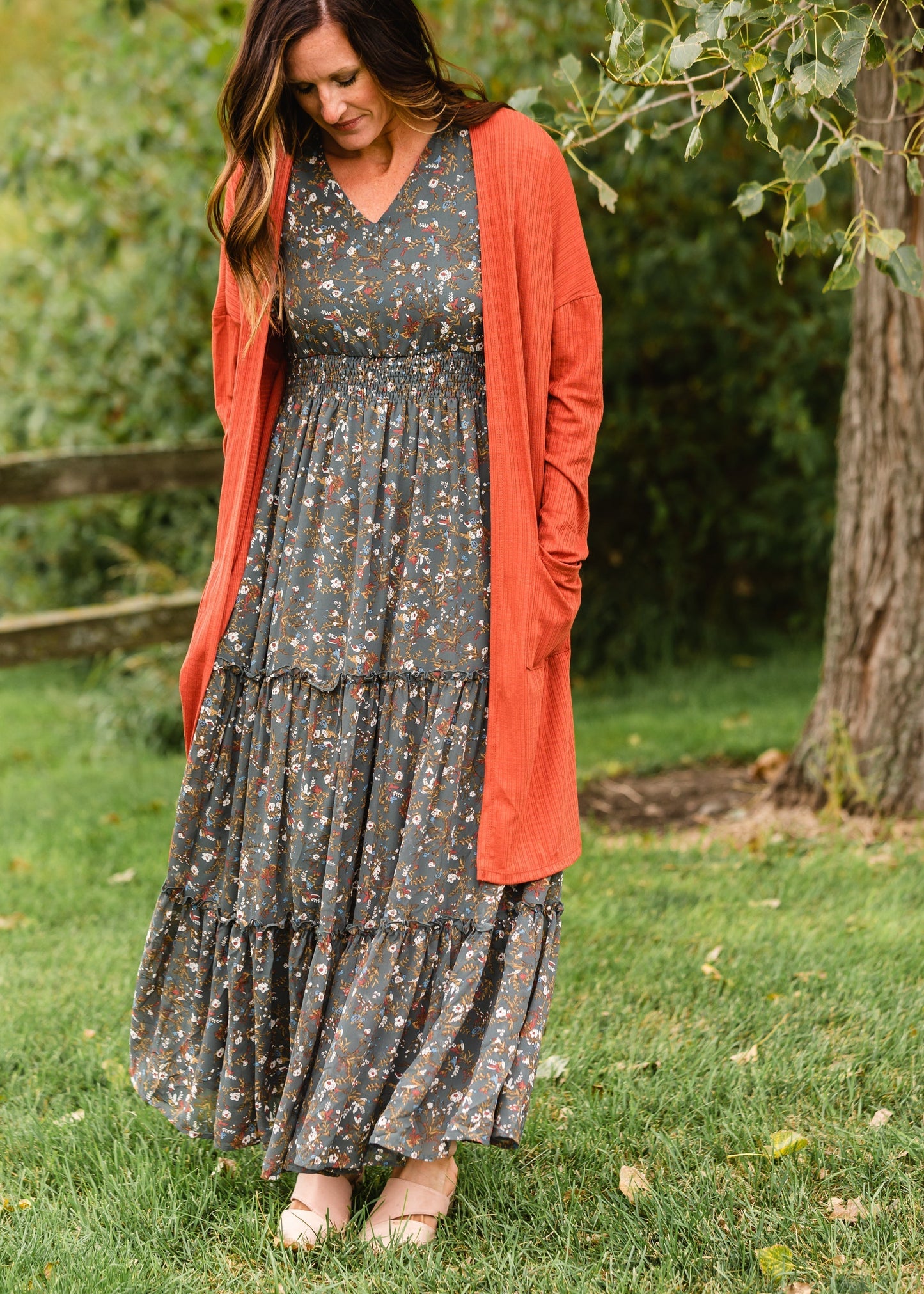 Eden Sage Floral Ruffle Sleeve Maxi Dress - FINAL SALE