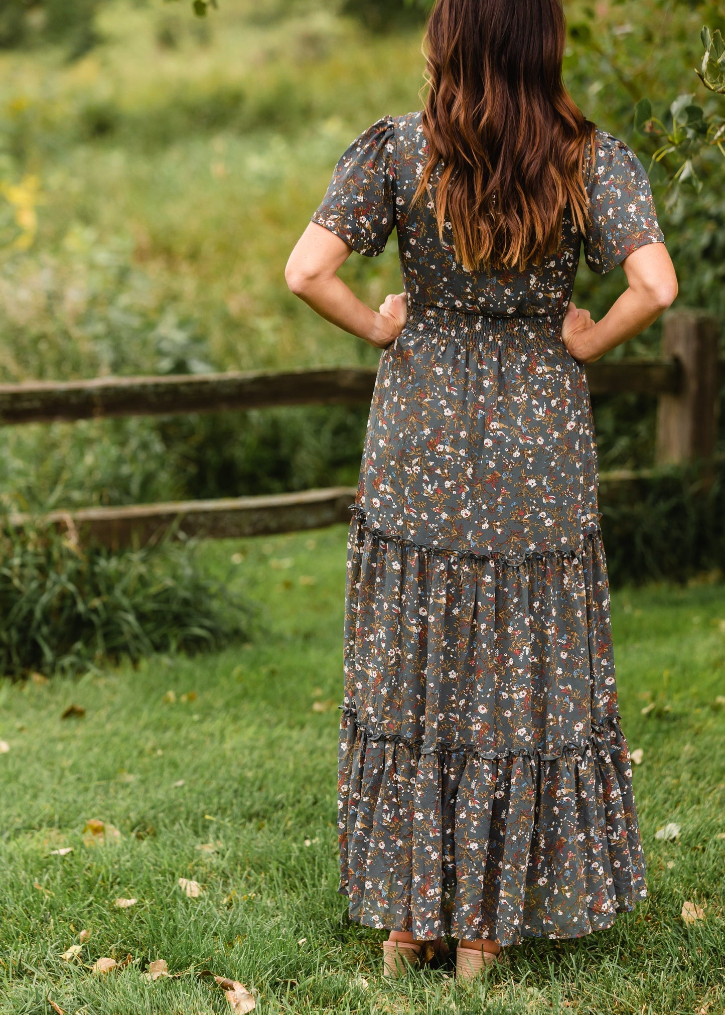 Eden Sage Floral Ruffle Sleeve Maxi Dress - FINAL SALE