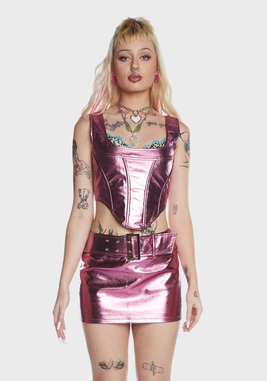 Cindy Metallic Vegan Leather Corset