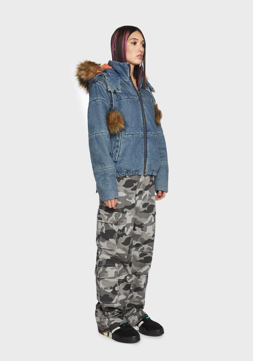 Mega Denim Pom Pom Jacket