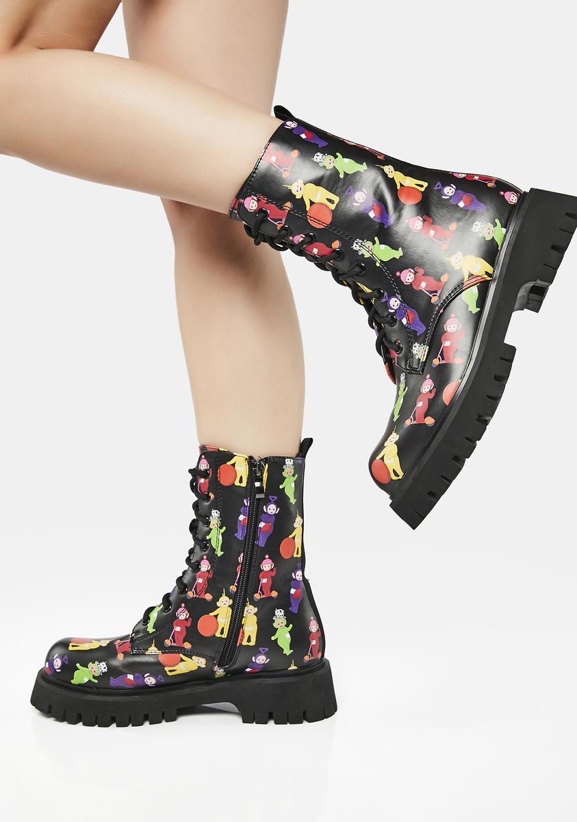 x Teletubbies Multi Print Combat Boots