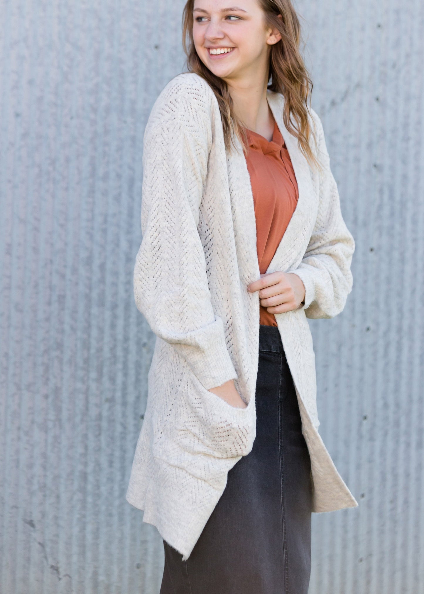 Jacquard Knit Open Front Cardigan - FINAL SALE