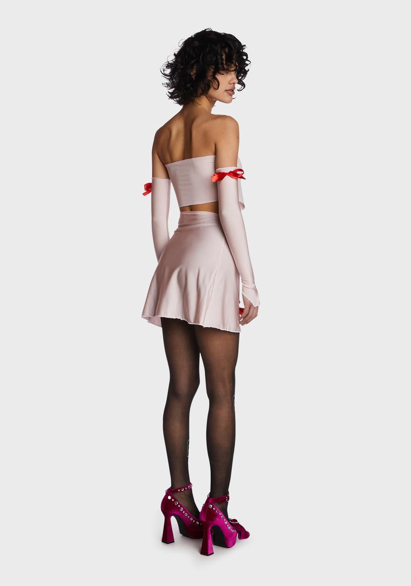 Bow Skirt Set With Gloves