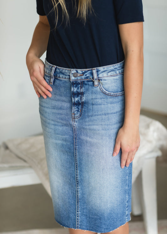 Light Wash Denim Classic Midi Skirt