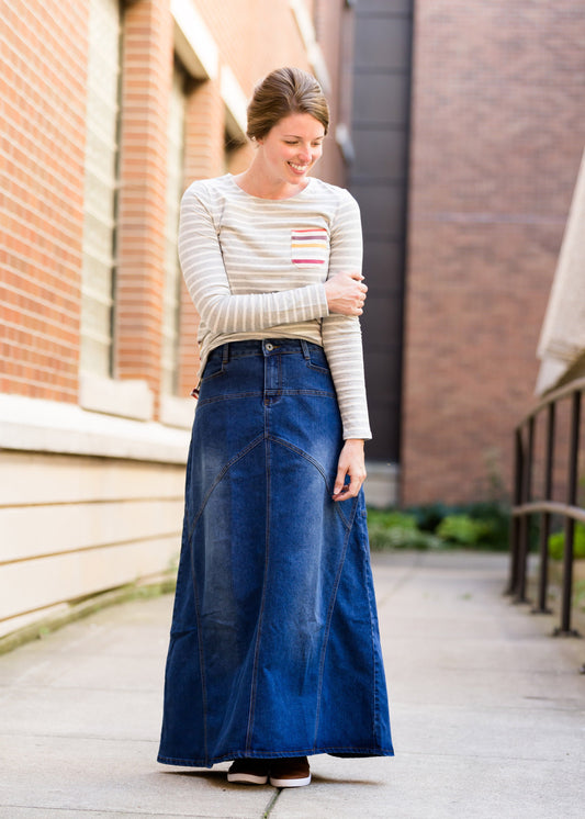 Long A-Line Denim Jean Skirt - FINAL SALE