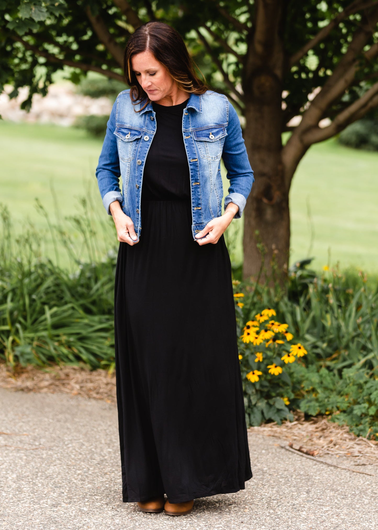 Long Sleeve Black Empire Maxi Dress