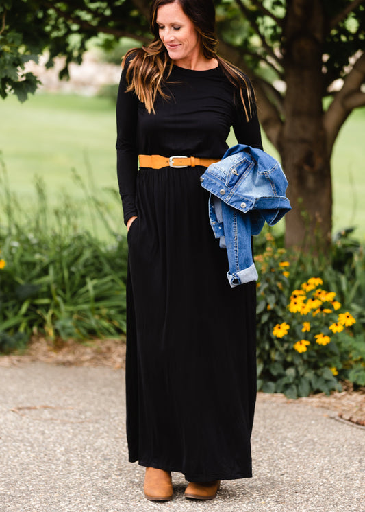 Long Sleeve Black Empire Maxi Dress