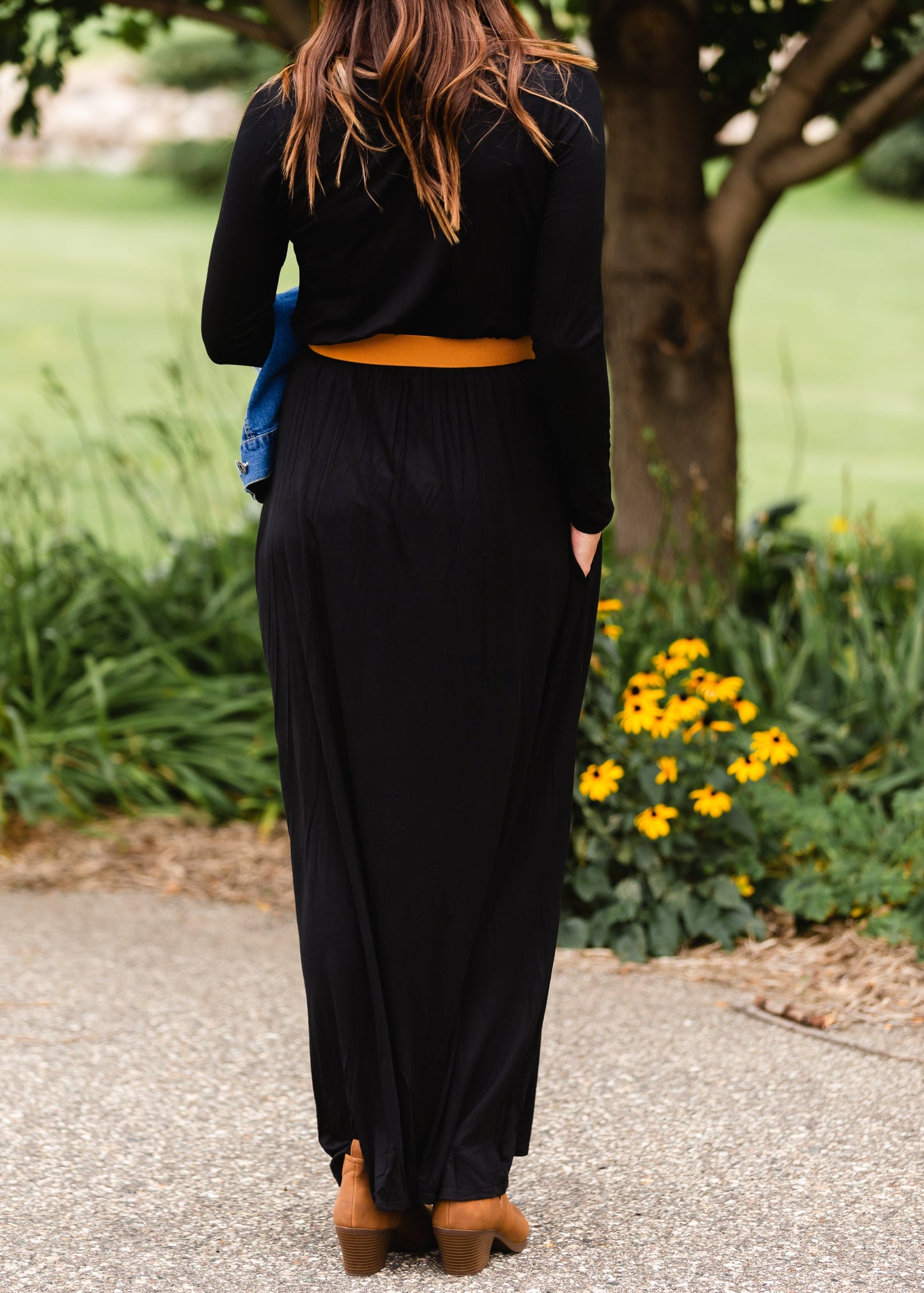Long Sleeve Black Empire Maxi Dress