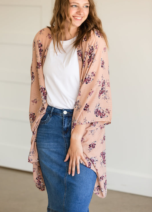 Mauve Multi Color Floral Kimono
