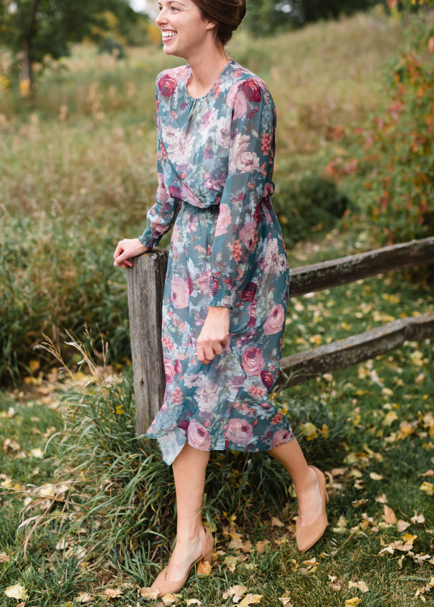 Olive Floral Printed Smocked Midi Dress - FINAL SALE