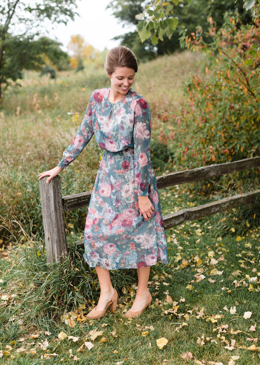 Olive Floral Printed Smocked Midi Dress - FINAL SALE