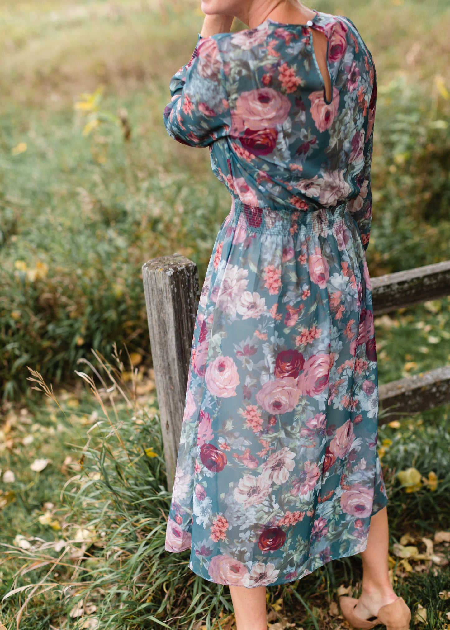Olive Floral Printed Smocked Midi Dress - FINAL SALE