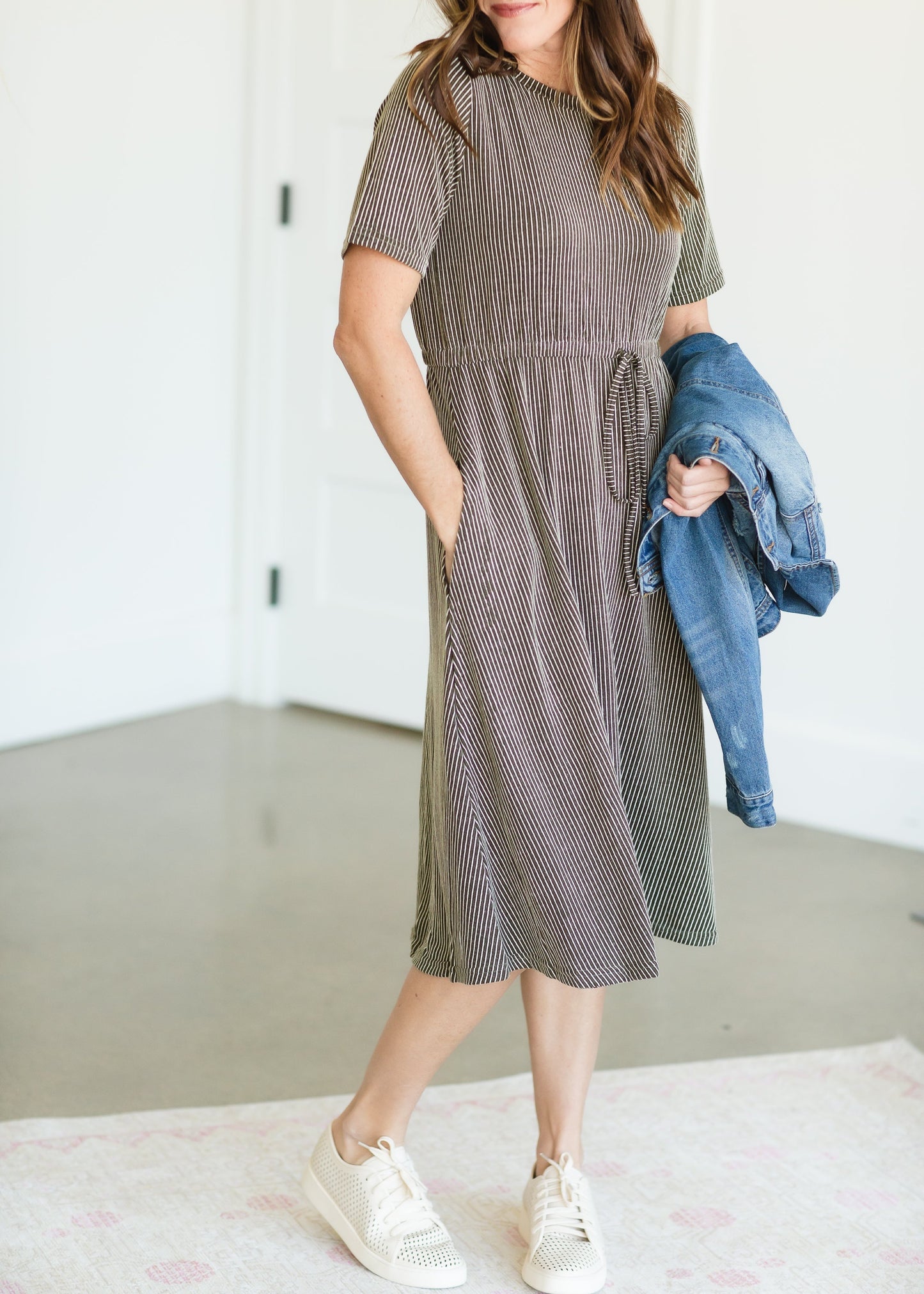 Olive Striped Knit Midi Dress - FINAL SALE