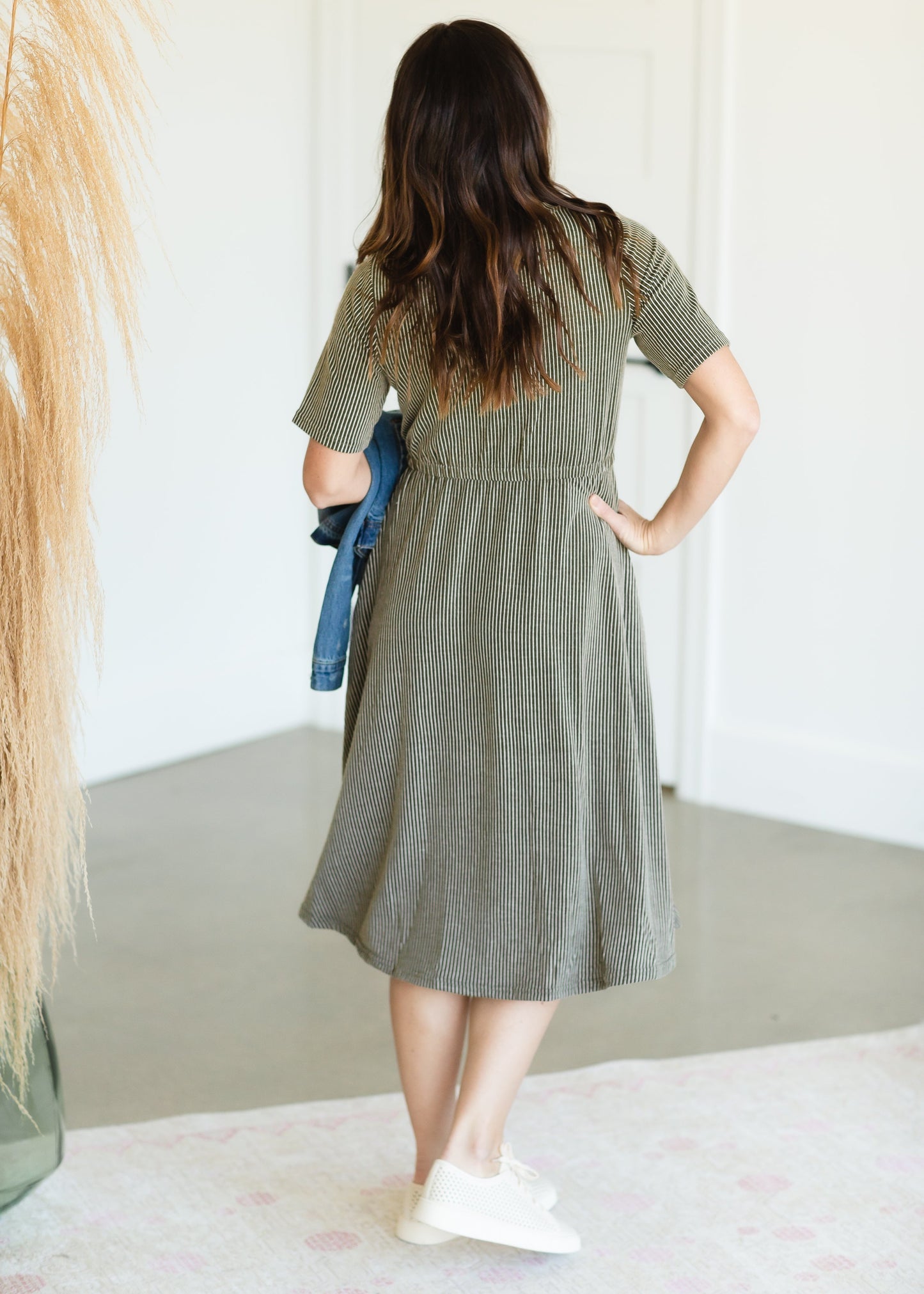 Olive Striped Knit Midi Dress - FINAL SALE