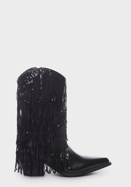 Midnight On A Rideout Fringe Cowboy Boots