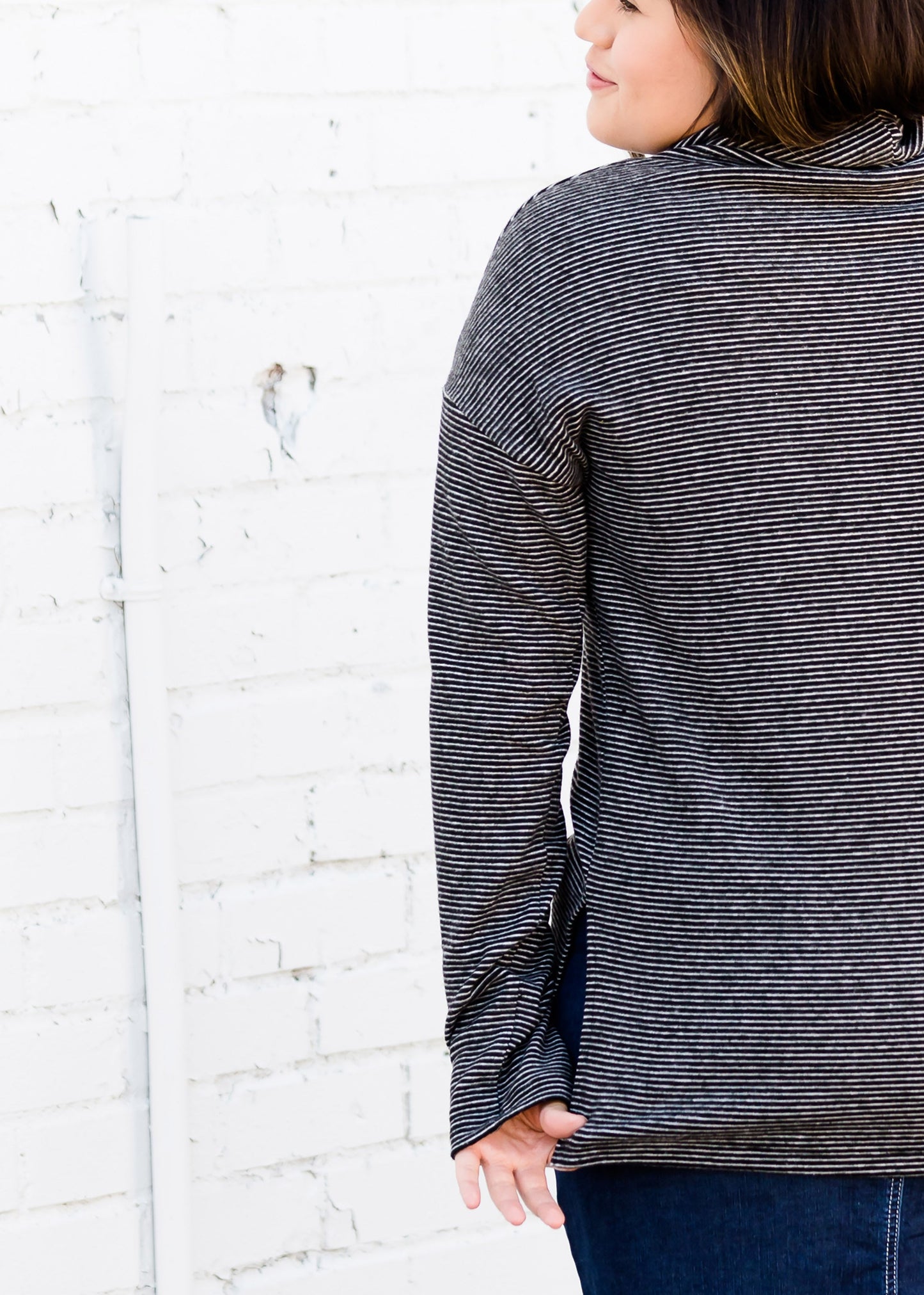 Pinstripe Mock Neck Knit Top