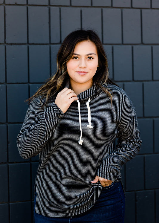 Pinstripe Mock Neck Knit Top